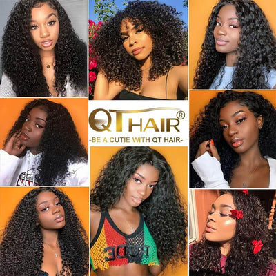QTHAIR 12A Brazilian Jerry Curly Human Hair Bundles With Frontal Closure 100% Unprocessed Brazilian Virgin Curly Hair Weave - QT Hair