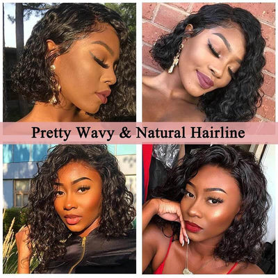 QTHAIR 14a Wet and Wavy Human Hair Bob Wigs Water Wave Curly Lace Closure Wigs Short Curly Human Hair 4x4 Lace Closure Bob Wigs - QT Hair