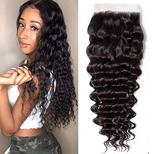 QT Hair Deep Wave Closure 4x4 Free 100% Unprocessed Virgin Brazilian Human Hair Deep Curly Swiss Lace Closure Natural Color - QT Hair