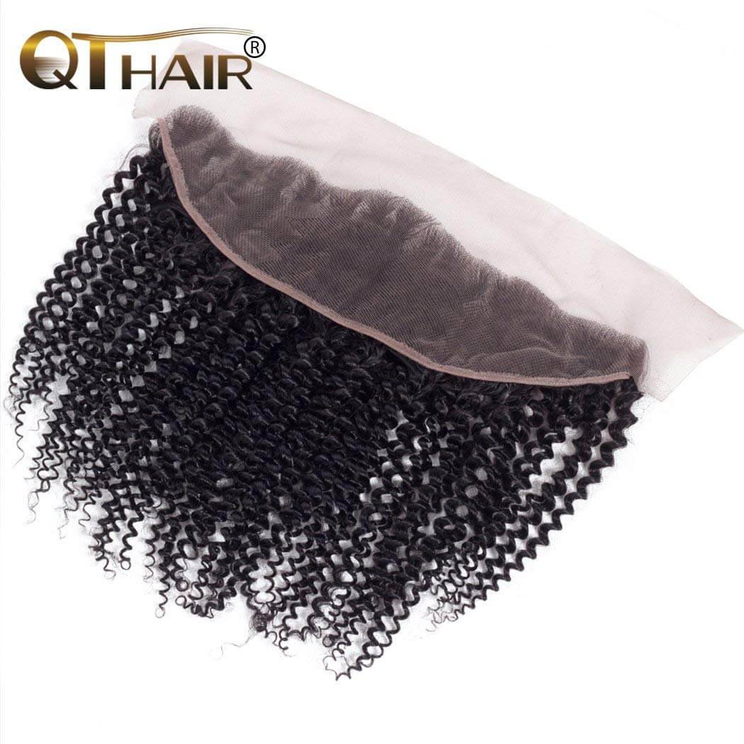 QT Hair 12A Kinky Curly Weave Human Hair Bundles with Frontal 100% Human Hair Bundles With Frontal Natural Color - QT Hair