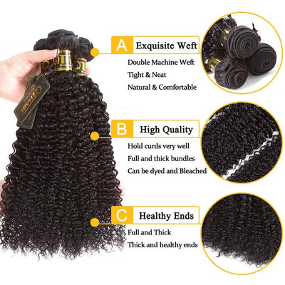 QT Hair 12A Kinky Curly Weave Human Hair Bundles with Frontal 100% Human Hair Bundles With Frontal Natural Color - QT Hair