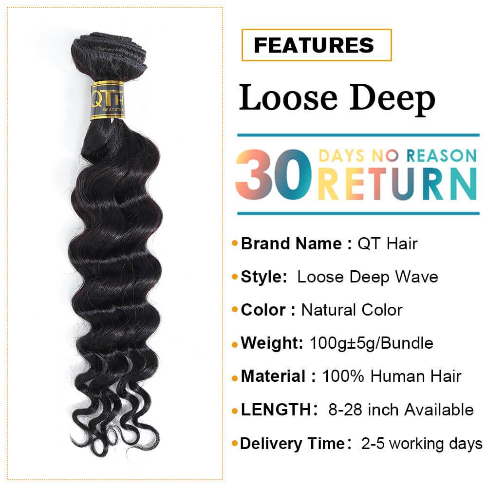 QT Hair Loose Deep Wave Bundles With Closure Malaysian Hair 3 Bundles With Closure Remy Human Hair - QT Hair