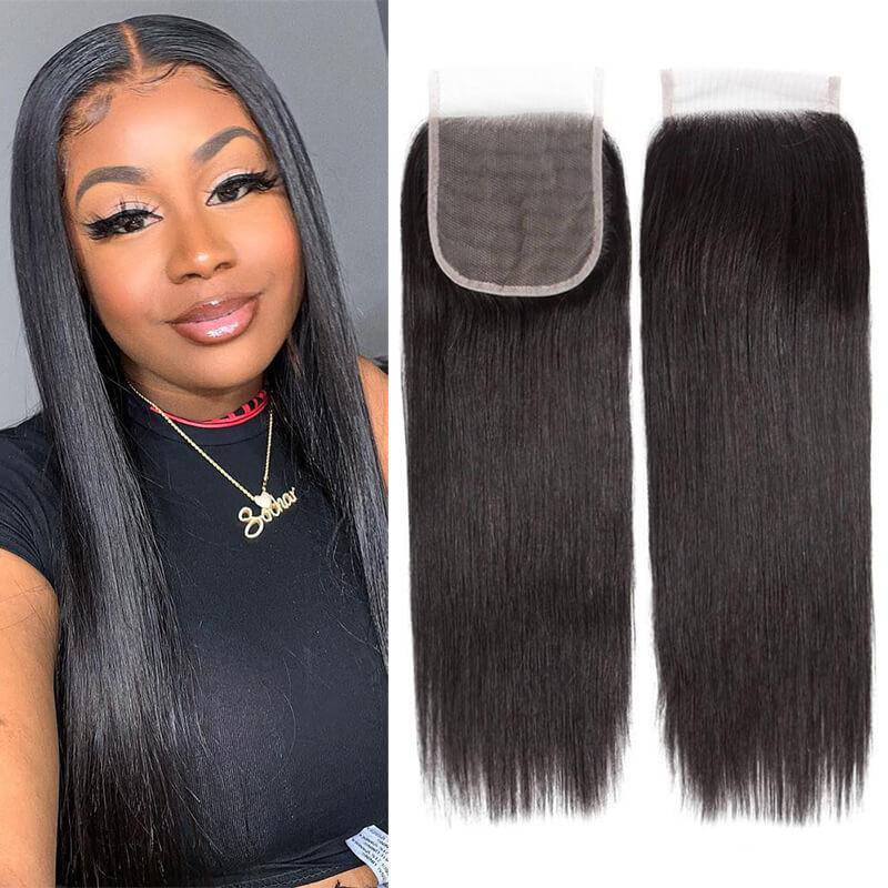 QT Hair HD Lace Closure 4X4 Straight Unprocessed Virgin Human Hair Transparent Lace Closure Free Part - QT Hair