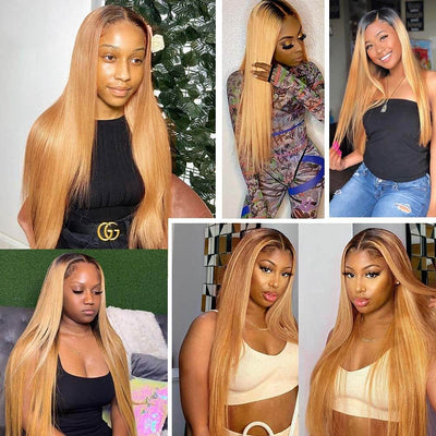 QT Hair Ombre Honey Blonde Human Hair Wigs Dark Roots 13x4 Deep Part Lace Frontal Glueless Lace Front Wigs - QT Hair