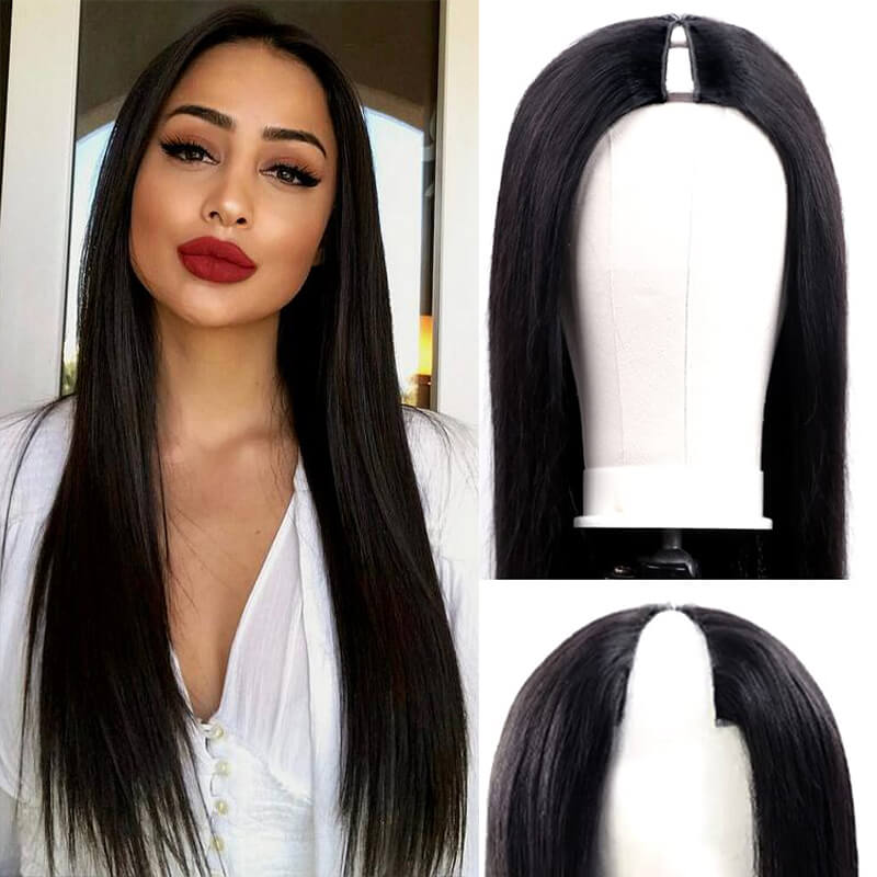 Straight V Part Wigs No Leave Out Natural Scalp Protective Wigs Beginner Friendly U Part Human Hair Wigs Brazilian Virgin Human Hair Wigs for Black Women ｜QT Hair