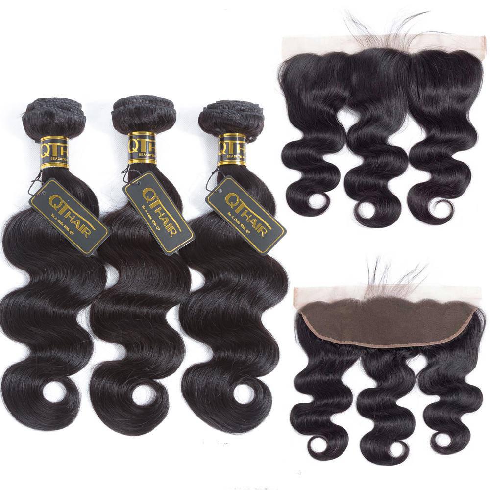 QT Malaysian Hair Lace Frontal Closure With 3 Bundles Body Wave Weft ｜QT Hair
