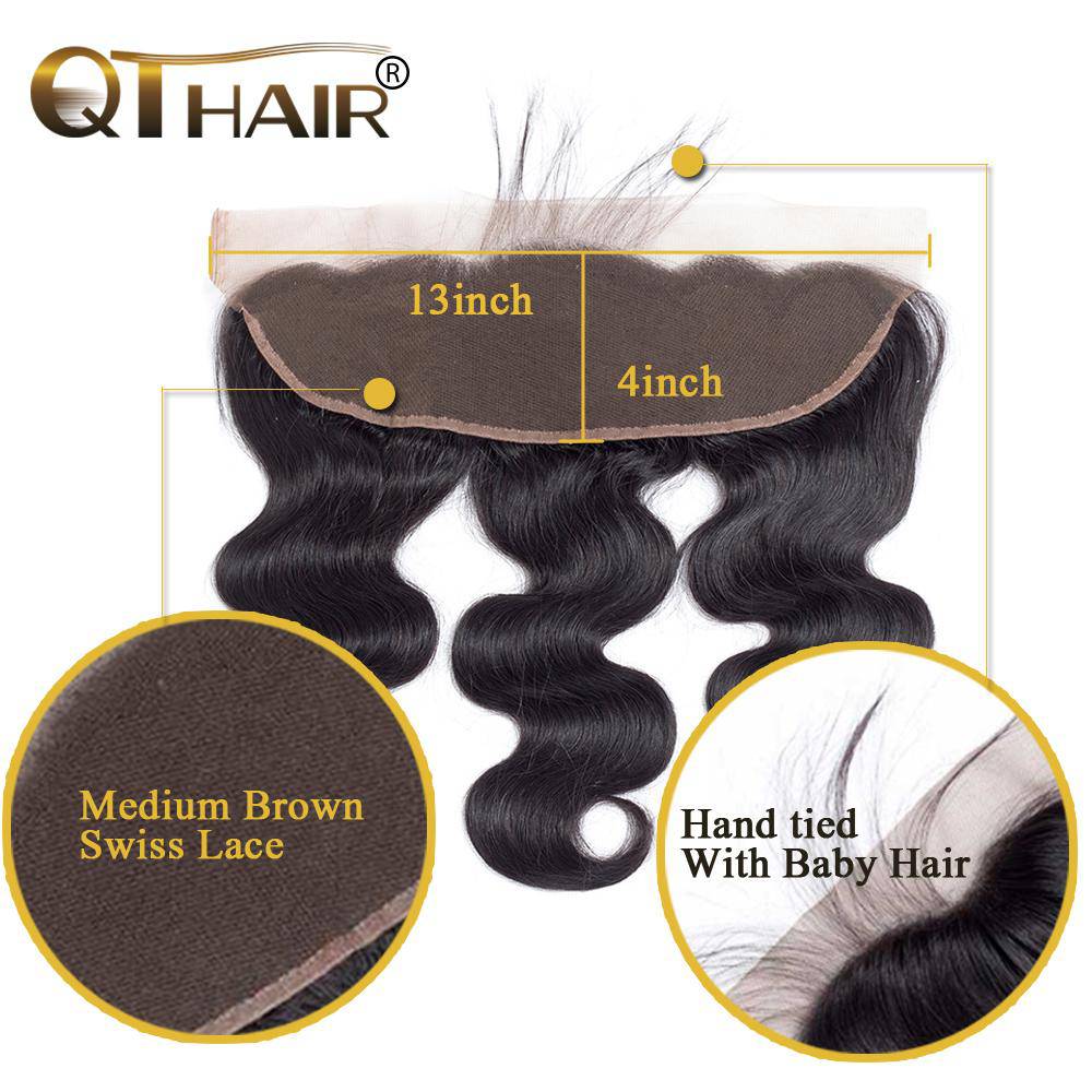 QT Remy Hair Peruvian Body Wave Weave 3 Bundles With Lace Frontal - QT Hair