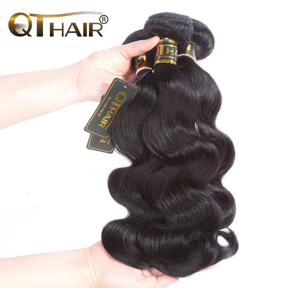 QT Remy Hair Peruvian Body Wave Weave 3 Bundles With Lace Frontal - QT Hair