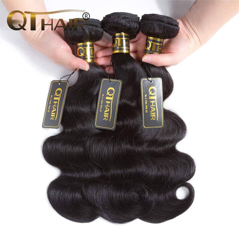 QT Indian Body Wave Hair 100% Human Hair 3 Bundles With Lace Frontal - QT Hair