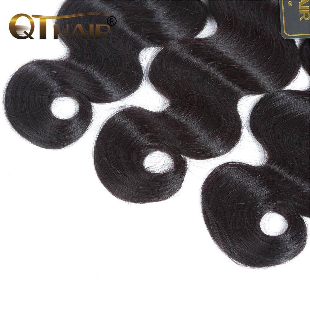 QT Indian Body Wave Hair 100% Human Hair 3 Bundles With Lace Frontal - QT Hair