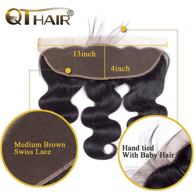 QT Indian Body Wave Hair 100% Human Hair 3 Bundles With Lace Frontal - QT Hair