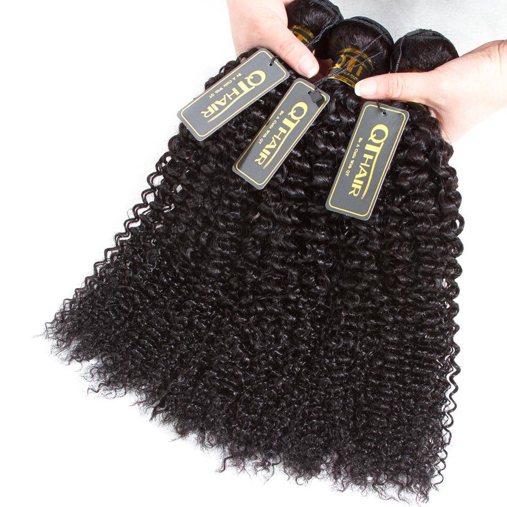 QT Hair 12A Brazilian Curly Hair Weave 3 Bundles Brazilian Virgin Kinky Curly Human Hair Weave 100% Unprocessed Hair Weft Extensions - QT Hair