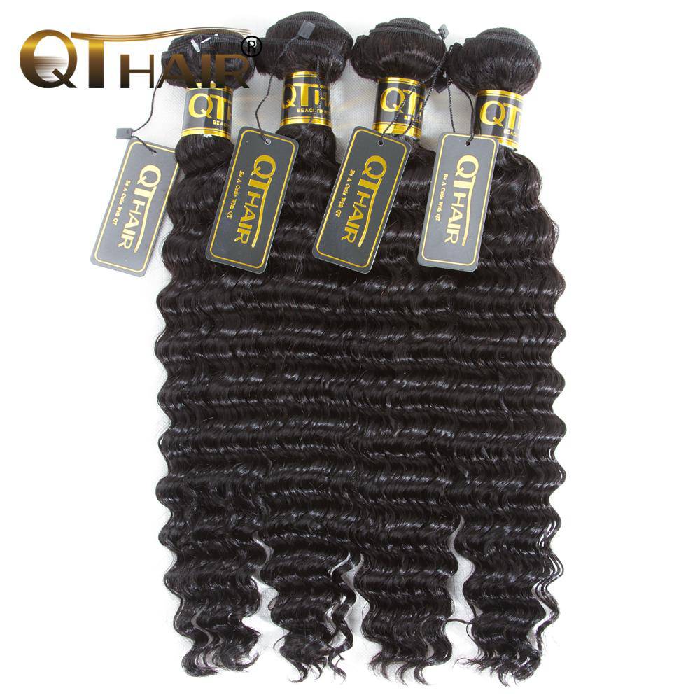 QT Hair Peruvian Deep Wave 100% Human Hair Weave 4 Bundles Natural Human Hair Thick Bundles Remy Hair - QT Hair