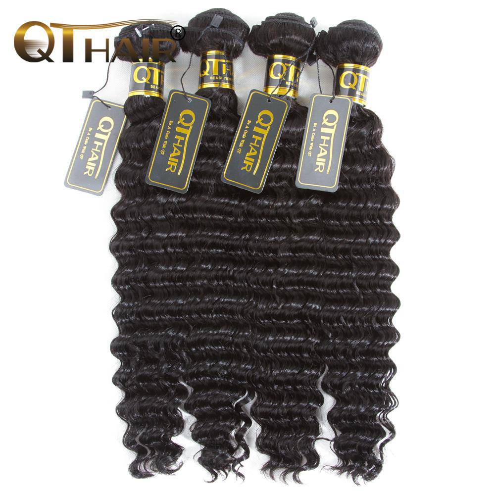 QT Hair Indian Deep Wave Human Hair Bundles Natural Color 4 Bundles Hair Extension - QT Hair