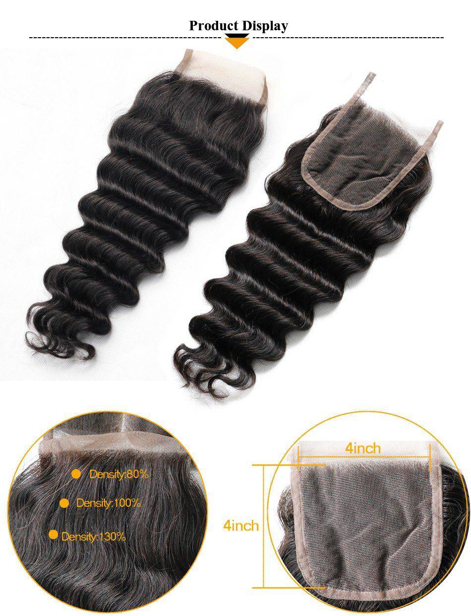 QT Peruvian Human Hair Loose Deep Wave 3Bundles With  4*4 Lace Closure - QT Hair