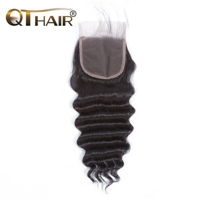 QT Peruvian Human Hair Loose Deep Wave 3Bundles With  4*4 Lace Closure - QT Hair