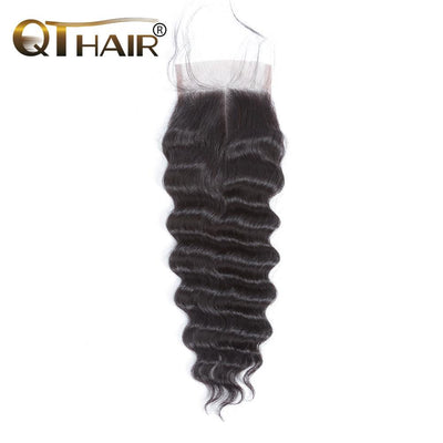 QT Peruvian Human Hair Loose Deep Wave 3Bundles With  4*4 Lace Closure - QT Hair