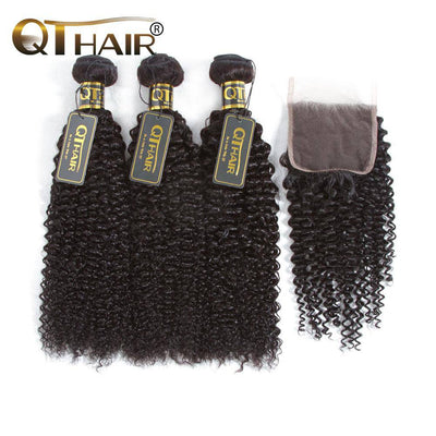 QT Indian 3Bundles Curly Hair With Lace Closure Best Hair Extensions - QT Hair