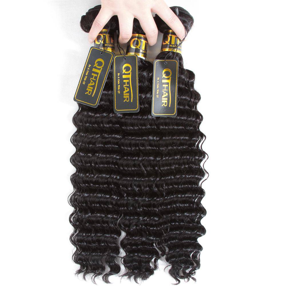 QT Brazilian Deep Wave Real Human Hair 3 Wefts With Lace Frontal - QT Hair