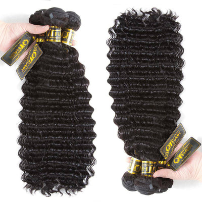 QT Malaysian Deep Wave 3 Bundles With Frontal 100% Virgin Human Hair Bundles With Frontal - QT Hair