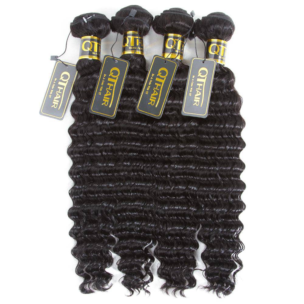 QT Peruvian Deep Wave With 13*4 Lace Frontal Human Hair Bundles 3Pcs - QT Hair