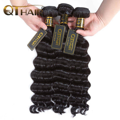 QT Brazilian Human Hair Loose Deep Wave Frontal With 3Bundles - QT Hair