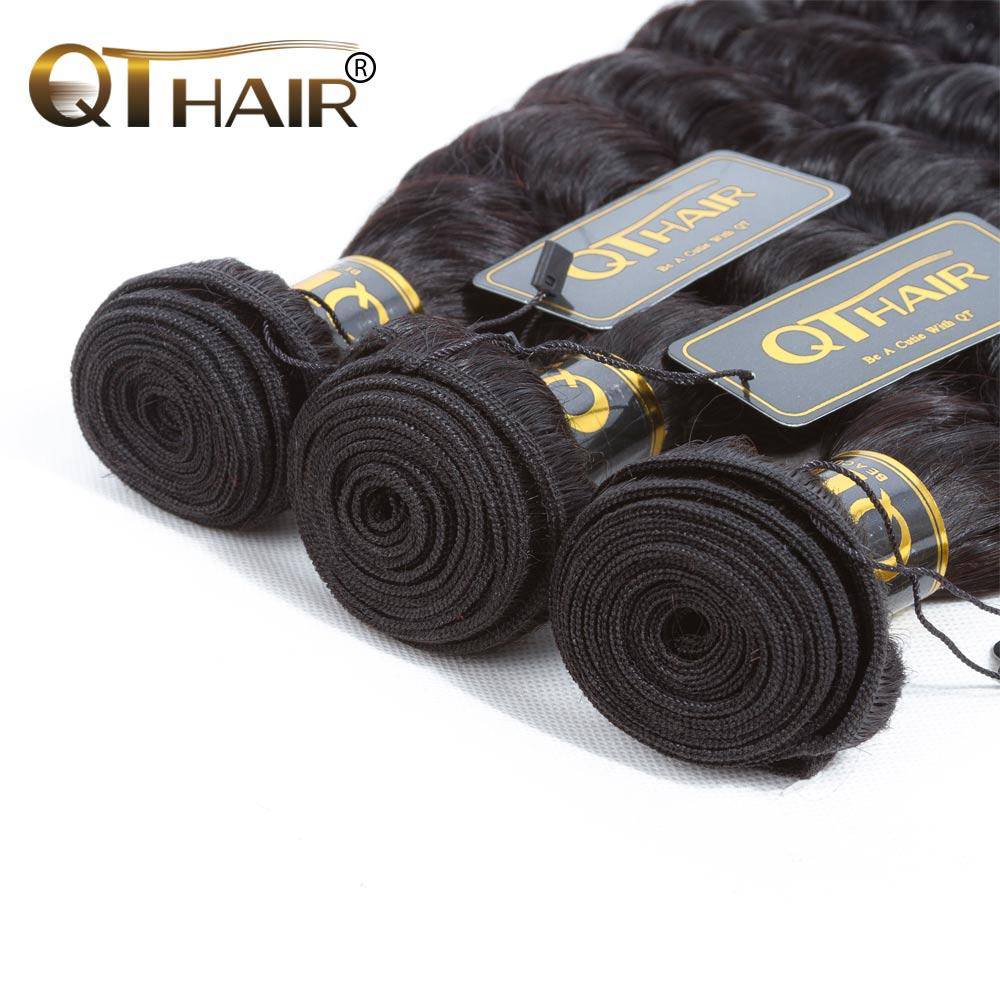 QT Peruvian Loose Deep Wave Human hair 3 Bundles With 13*4 Lace Frontal - QT Hair