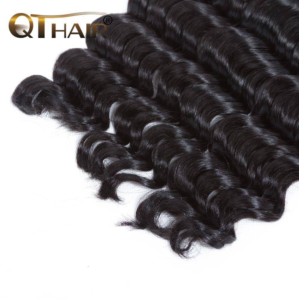QT Peruvian Loose Deep Wave Human hair 3 Bundles With 13*4 Lace Frontal - QT Hair