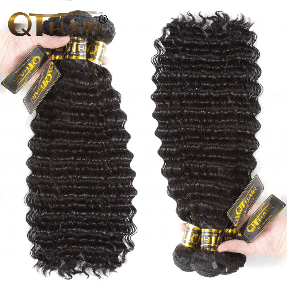 QT 3 Bundles Virgin Hair Malaysian Deep Wave Hair Weaving Real Human Hair - QT Hair