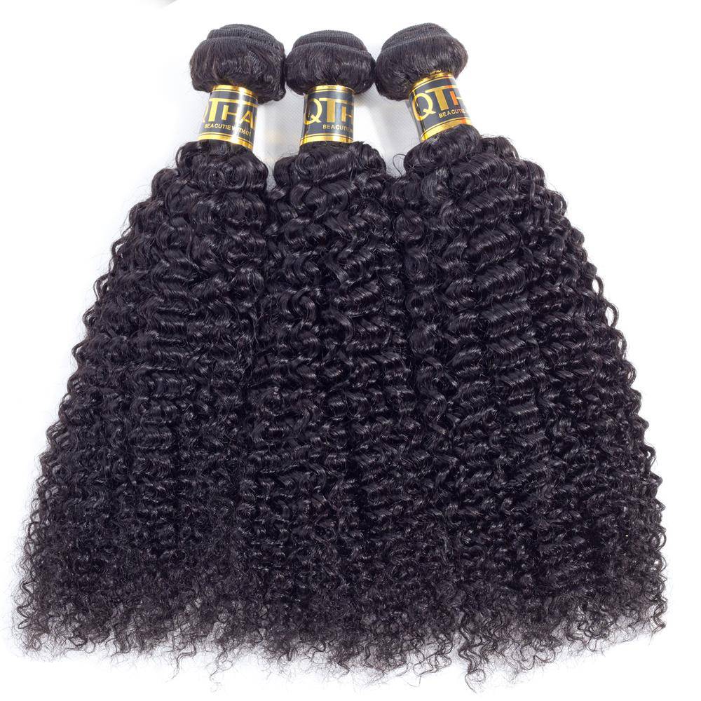 QT Hair Jerry Curly Bundles With Frontal Brazilian Hair Weave Bundles With Frontal - QT Hair