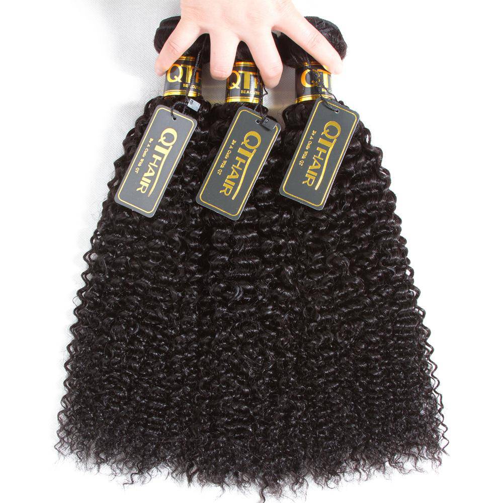 QT Peruvian Curly Human Hair Bundles 3 Bundles With Frontal - QT Hair