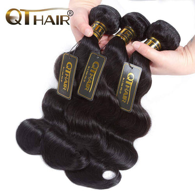 QT Peruvian Body Wave 100% Human Hair 4 Bundles Lace Closure With Baby Hair - QT Hair