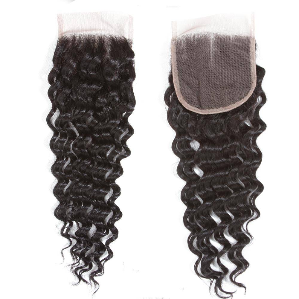 QT Brazilian Deep Wave Human Hair 4 Bundles With 4*4 Lace Closure With Baby Hair - QT Hair