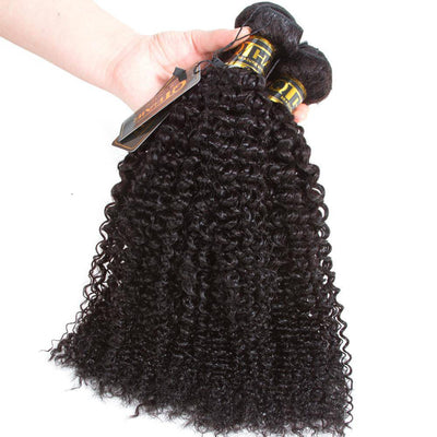 QT Hair 12A Peruvian Virgin Kinky Curly Wave 4 Bundles with Lace Frontal Unprocessed Human Hair Extensions Natural Black - QT Hair