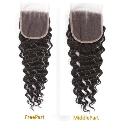 QT Hair Deep Wave Closure 4x4 Free 100% Unprocessed Virgin Brazilian Human Hair Deep Curly Swiss Lace Closure Natural Color - QT Hair