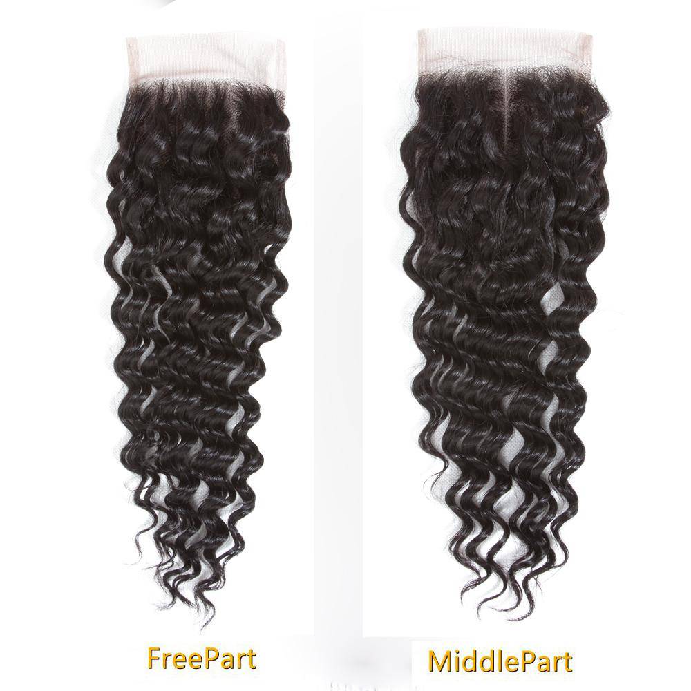 QT Hair Deep Wave Closure 4x4 Free 100% Unprocessed Virgin Brazilian Human Hair Deep Curly Swiss Lace Closure Natural Color - QT Hair