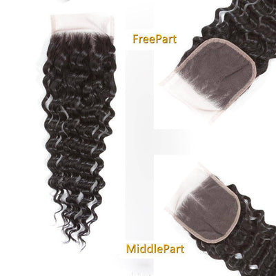 QT Hair Deep Wave Closure 4x4 Free 100% Unprocessed Virgin Brazilian Human Hair Deep Curly Swiss Lace Closure Natural Color - QT Hair