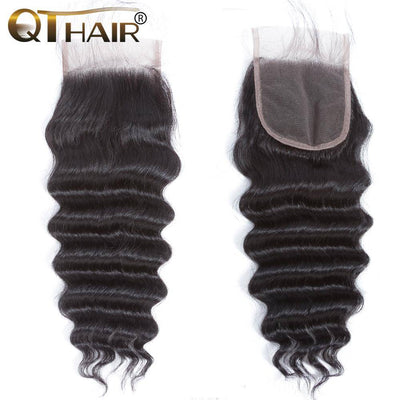 QT Hair Indian Loose Deep Wave Closure 4x4 Swiss Lace Free Part Remy Human Hair Lace Closure - QT Hair