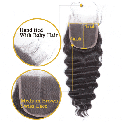 QT Hair Indian Loose Deep Wave Closure 4x4 Swiss Lace Free Part Remy Human Hair Lace Closure - QT Hair