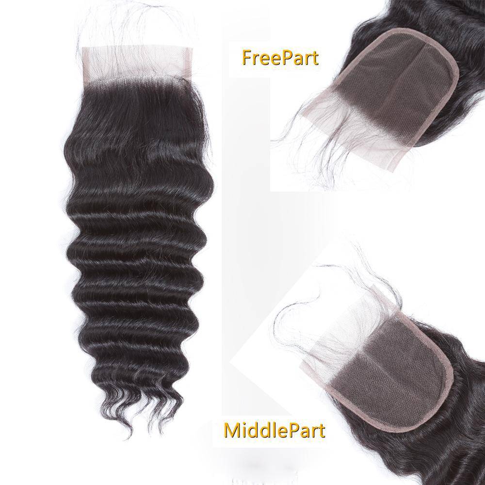 QT Hair Indian Loose Deep Wave Closure 4x4 Swiss Lace Free Part Remy Human Hair Lace Closure - QT Hair
