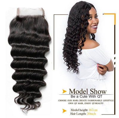 QT Hair Indian Loose Deep Wave Closure 4x4 Swiss Lace Free Part Remy Human Hair Lace Closure - QT Hair