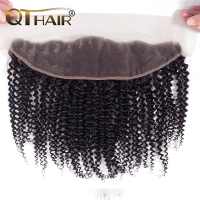 QT Hair 12A Kinky Curly Weave Human Hair Bundles with Frontal 100% Human Hair Bundles With Frontal Natural Color - QT Hair