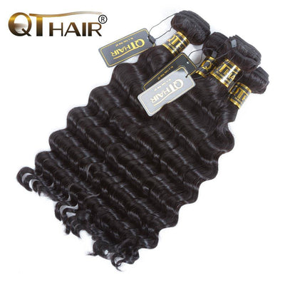 QT Malaysian Loose Deep Wave 3 Bundles With Lace Closure Deals - QT Hair