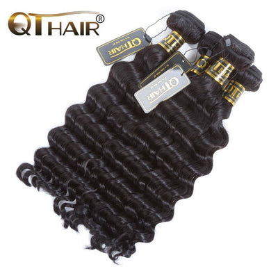 QT Hair Loose Deep Wave Bundles with Closure Indian Hair Bundles with Closure Remy 100% Human Hair Bundles with Closure - QT Hair