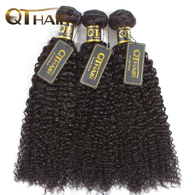 QT Peruvian Hair 3 Bundles Hair Weft With 4*4 Lace Closure Curly Hair - QT Hair