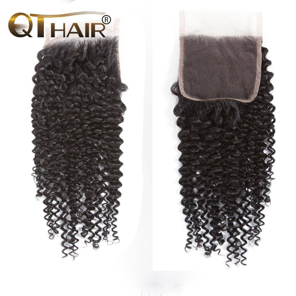QT Peruvian Hair 3 Bundles Hair Weft With 4*4 Lace Closure Curly Hair - QT Hair