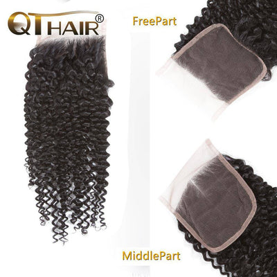 QT Peruvian Hair 3 Bundles Hair Weft With 4*4 Lace Closure Curly Hair - QT Hair