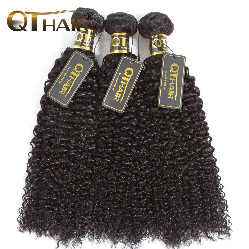 QT Malaysian Curly Human Hair Extensions 3 Bundles With Lace Closure - QT Hair