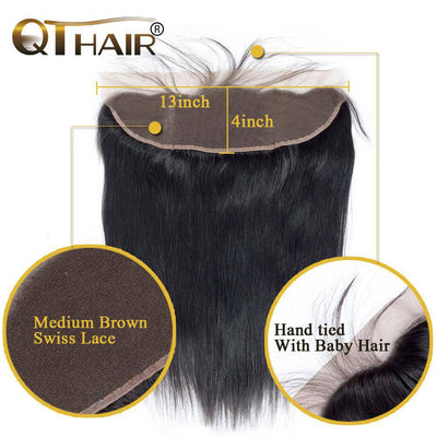 QT Hair Peruvian Straight Closure 13x4 Lace Frontal 100% 100% Unprocessed Virgin Human Hair - QT Hair
