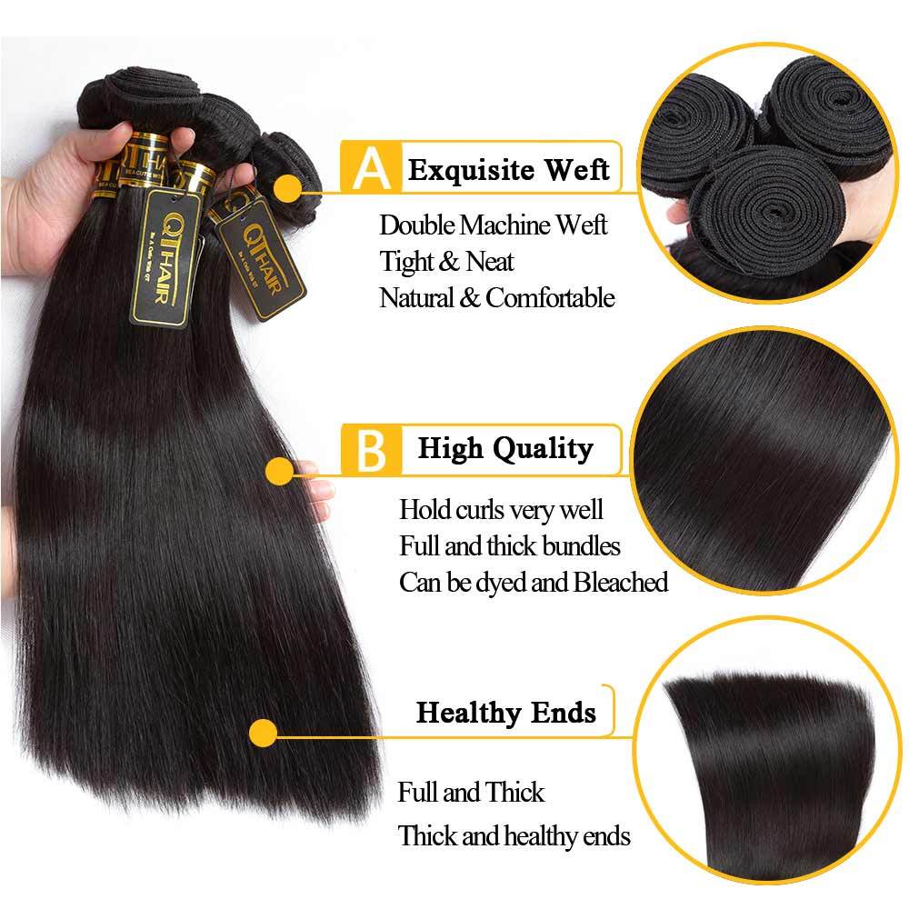 QT Malaysian 3Bundles Straight Hair With Lace Closure 4*4 - QT Hair